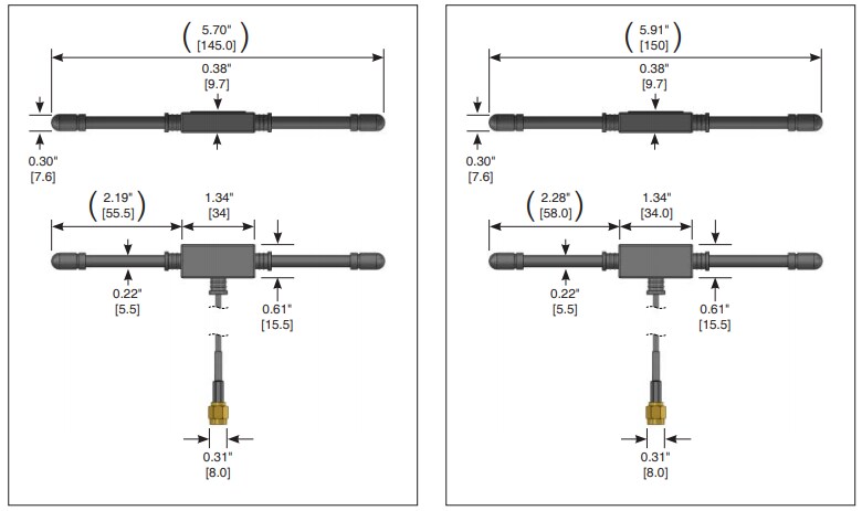 Mechanical Drawing - TE Connectivity / Linx Technologies MHW Series Dipole Antennas